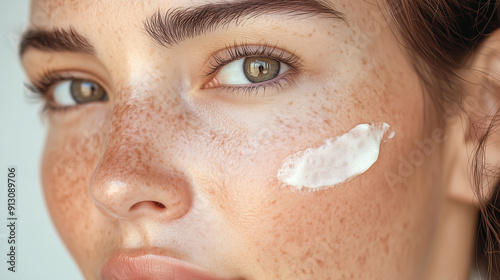 Obraz na płótnie Eye cream advertisement, close-up of girl's eye, smear of eye cream under eye
w salonie