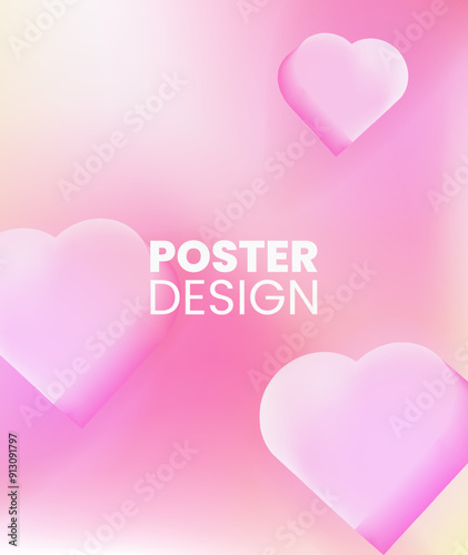 Modern poster design with 3d pink hearts on a soft gradient background. Ideal for romantic events, Valentine's promotions, and love-themed celebrations