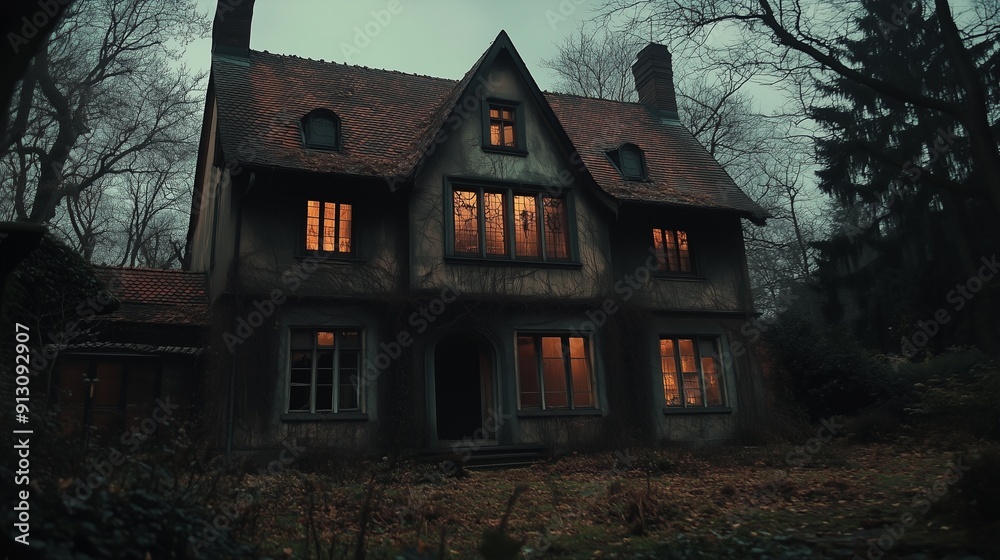 Spooky old house, haunted vibe, darkened windows, ghostly apparitions, cobwebs , ideal for a Halloween ad setting. Spooky old house, haunted vibe, darkened windows, ghostly apparitions, cobwebs , ideal for a Halloween ad setting.