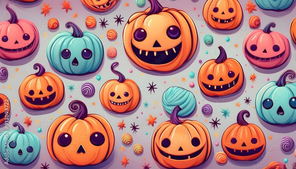 Colorful Halloween Pumpkins Seamless Pattern Colorful Halloween Pumpkins Seamless Pattern