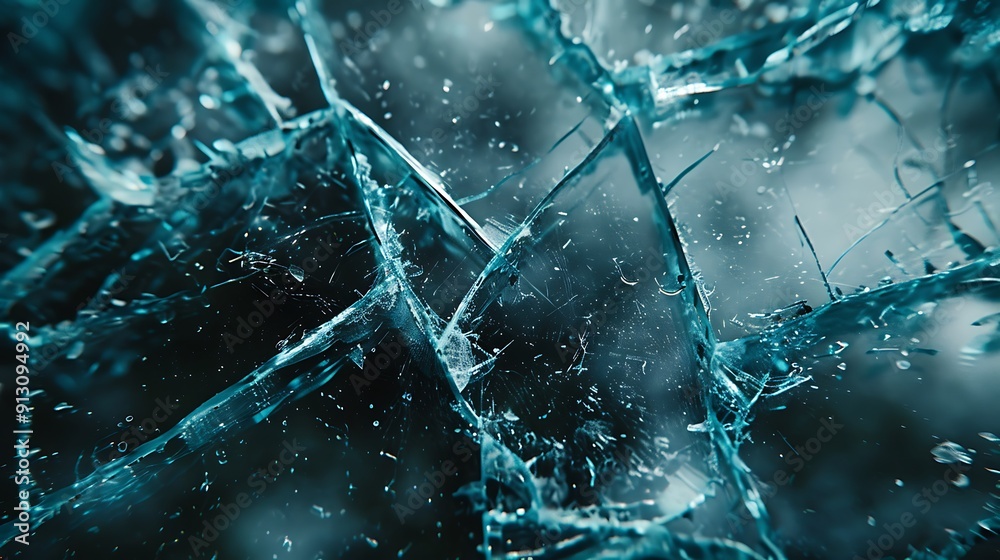 A close-up of shattered glass with intricate crack patterns A close-up of shattered glass with intricate crack patterns