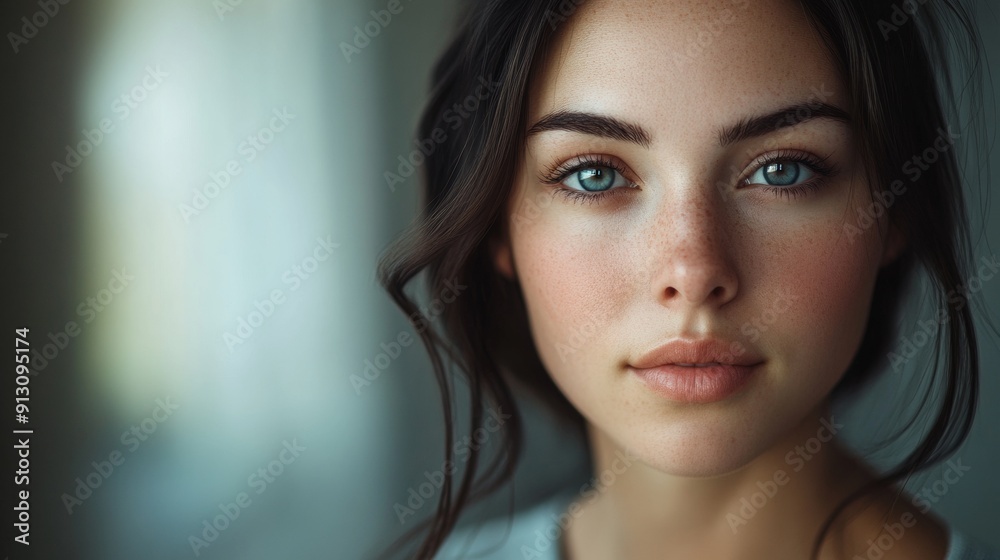 Naklejka premium A woman with blue eyes and a red nose
