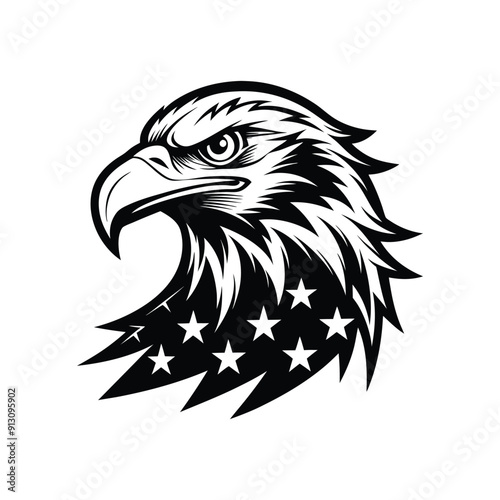 American Bald Eagle Head Logo, Icon, Sign, Symbol, American flag for 4th of July Independence Day