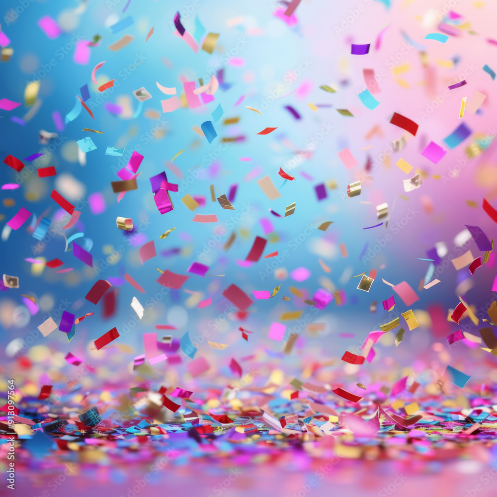 Colorful Confetti Falling on a Pink and Blue Background Colorful Confetti Falling on a Pink and Blue Background
