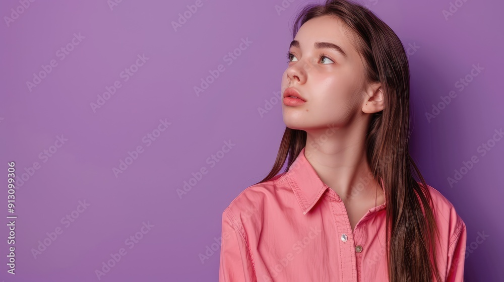 Woman with Quirky Expression on Purple Background Woman with Quirky Expression on Purple Background