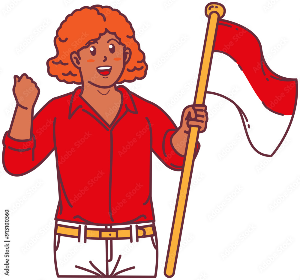 A black woman carries the Indonesian flag, happy Indonesian independence day A black woman carries the Indonesian flag, happy Indonesian independence day