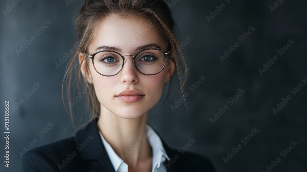 A woman wearing glasses and a black suit A woman wearing glasses and a black suit
