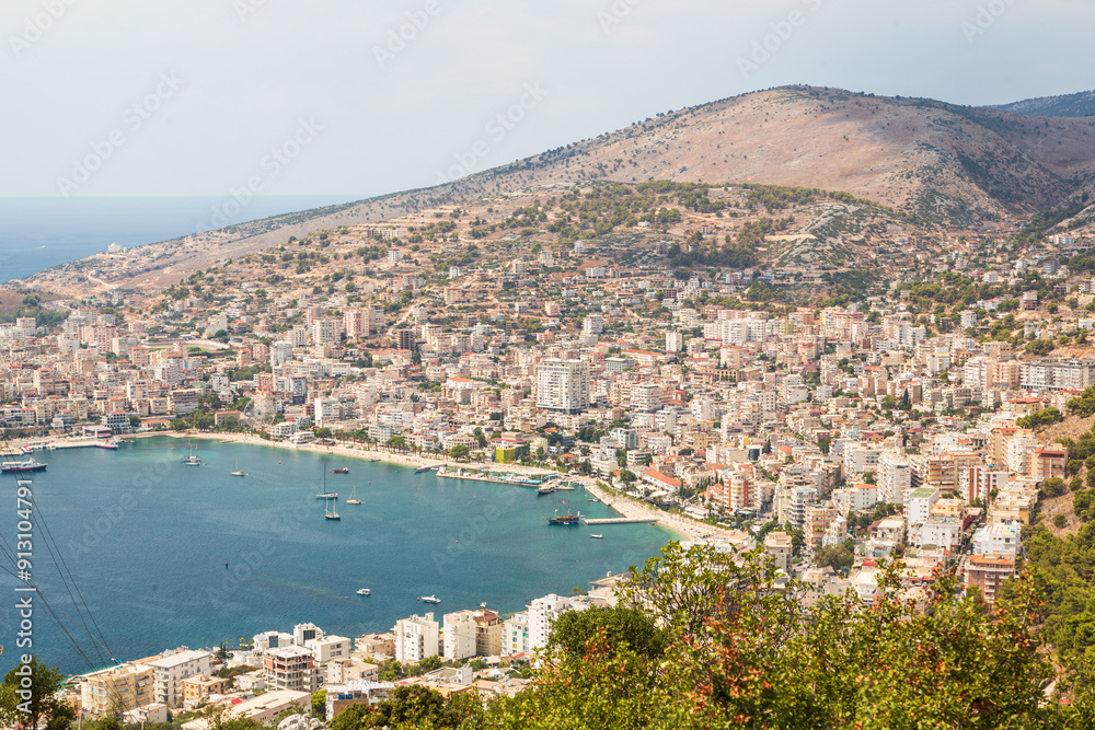 Panoramic view over the coast and surroundings from Lekuresi castle, South Albania Panoramic view over the coast and surroundings from Lekuresi castle, South Albania