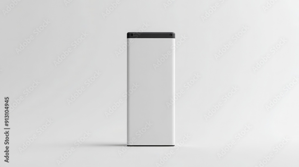 Sleek Lithium Ion Battery Standing Upright on Clean White Background, Minimalistic Design Sleek Lithium Ion Battery Standing Upright on Clean White Background, Minimalistic Design