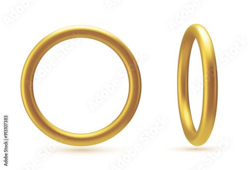 Vector gold ring frame. Round banner. Isolated on a black transparent background. Vector illustration