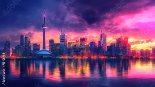 Colorful City Skyline at Dusk Wallpaper