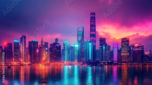 Colorful City Skyline at Dusk Wallpaper