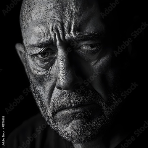 Monochrome Portrait Of Sad Man