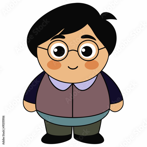 Cute chubby male teacher with black hair and glasses art vector