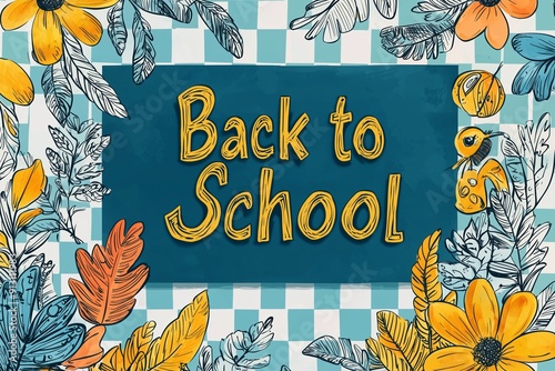 Back to School Doodle Banner on Checkered Paper Background