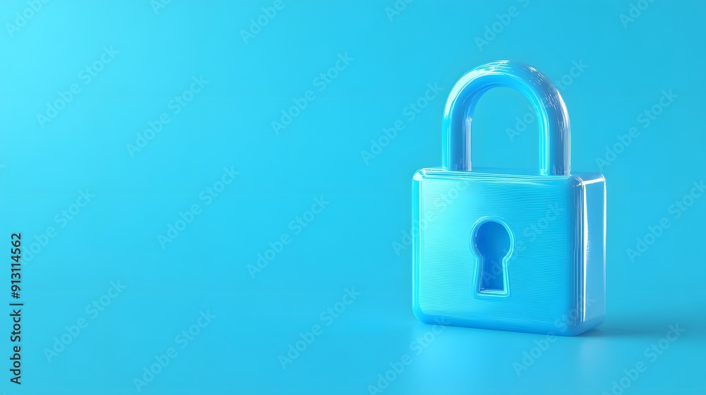 Minimalist image of a blue lock on a blue background, symbolizing security, safety, and protection in a simple and modern design. Minimalist image of a blue lock on a blue background, symbolizing security, safety, and protection in a simple and modern design.