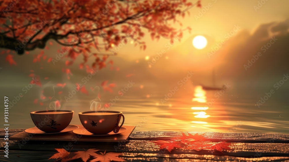 cup of tea and teapot on wooden table cup of tea and teapot on wooden table