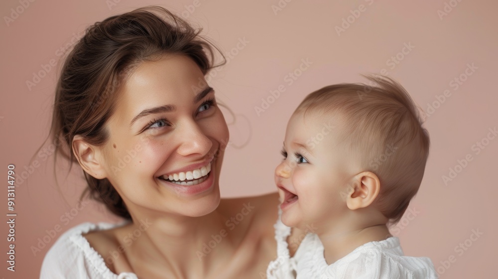 Warm and tender studio portrait of a mother and her beaming baby, radiating love. Warm and tender studio portrait of a mother and her beaming baby, radiating love.