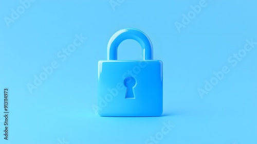 Minimalistic blue padlock representing security and safety on a light blue background. Modern design and simplicity for protection concept.