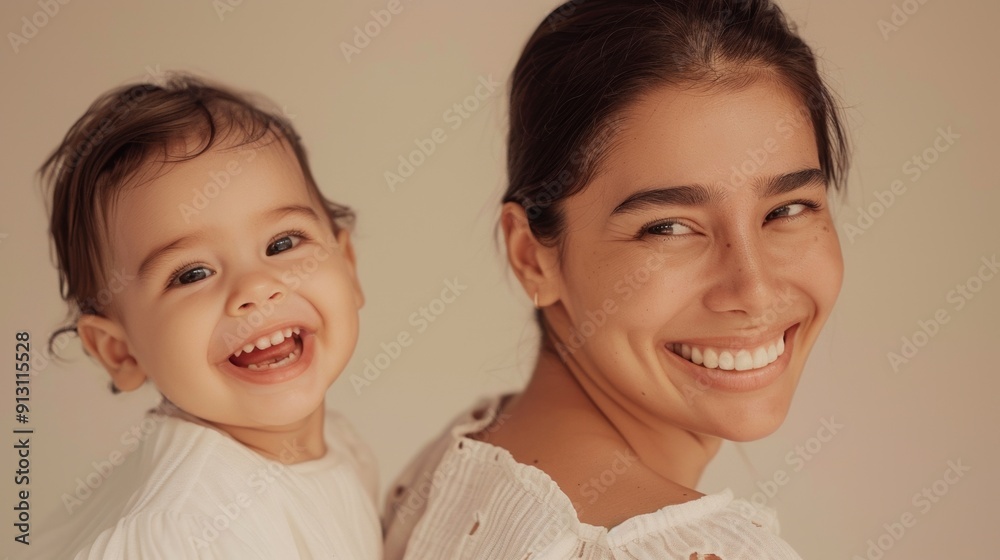 Gentle smiles shared between a mother and her cheerful baby, highlighting their strong connection. Gentle smiles shared between a mother and her cheerful baby, highlighting their strong connection.
