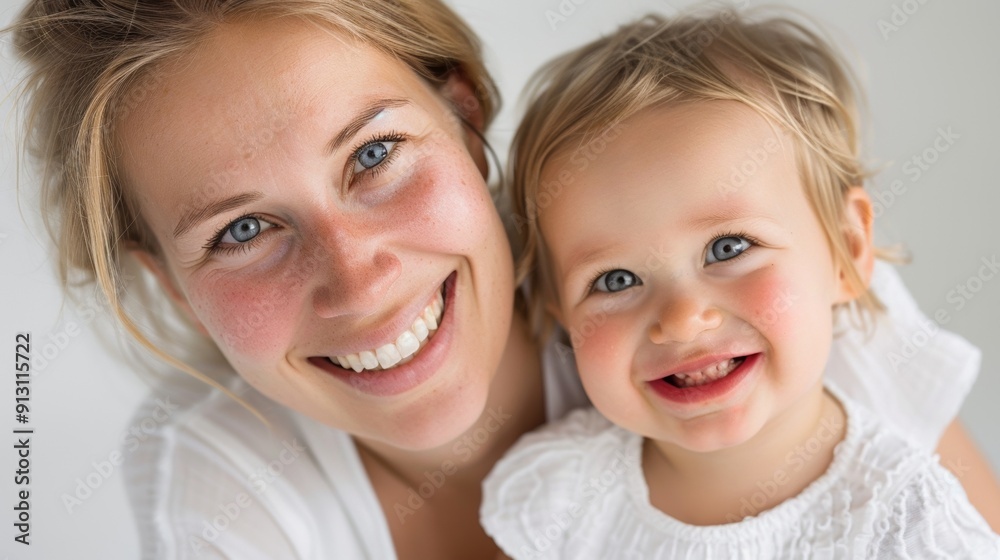 Reflecting their emotional connection, a warm studio image of a mother and her happy baby. Reflecting their emotional connection, a warm studio image of a mother and her happy baby.