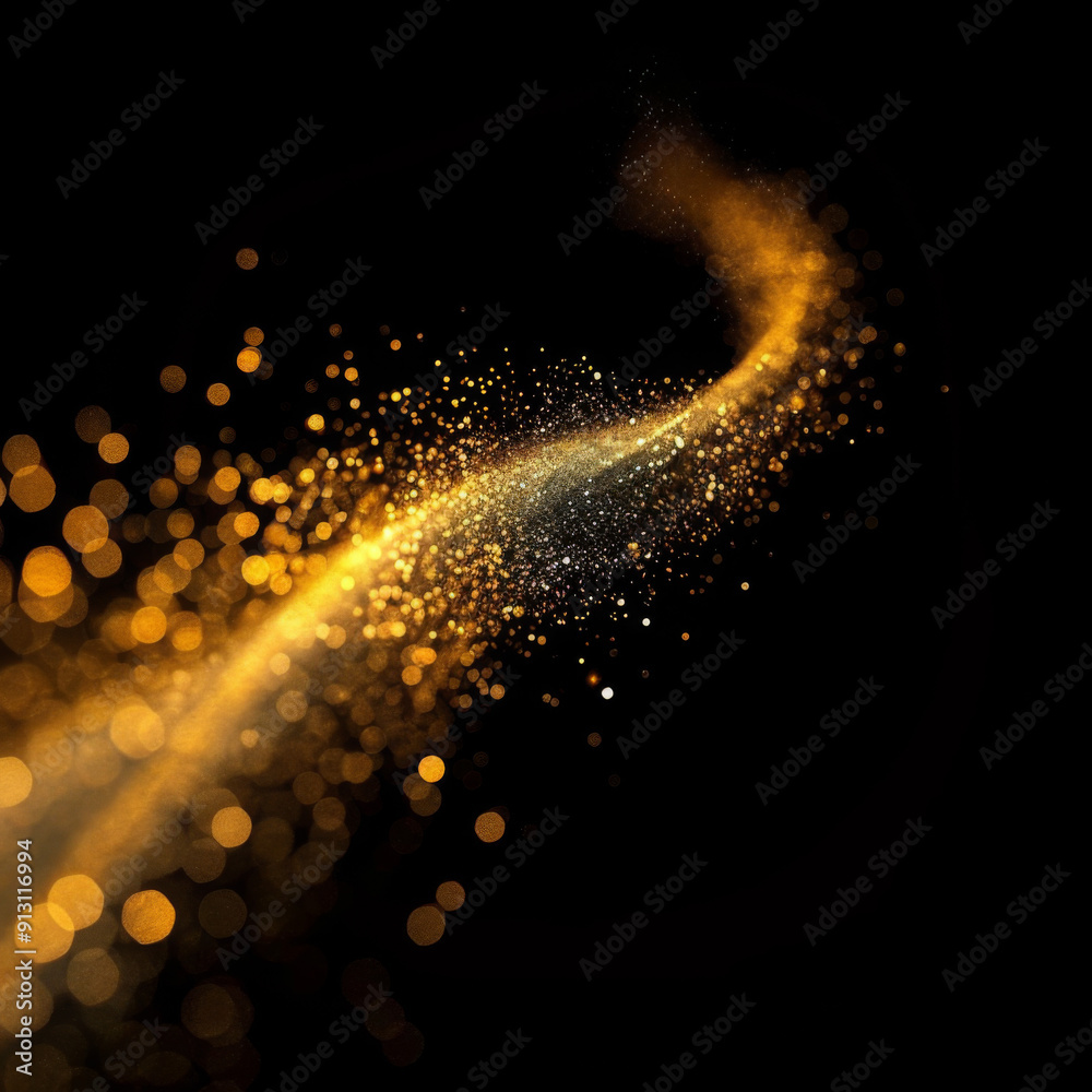 Golden Glitter Trail Swirling Through Dark Space Golden Glitter Trail Swirling Through Dark Space