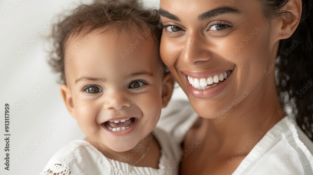 Tender smiles of a Latino mother and her baby, showcasing their close relationship in a serene studio Tender smiles of a Latino mother and her baby, showcasing their close relationship in a serene studio