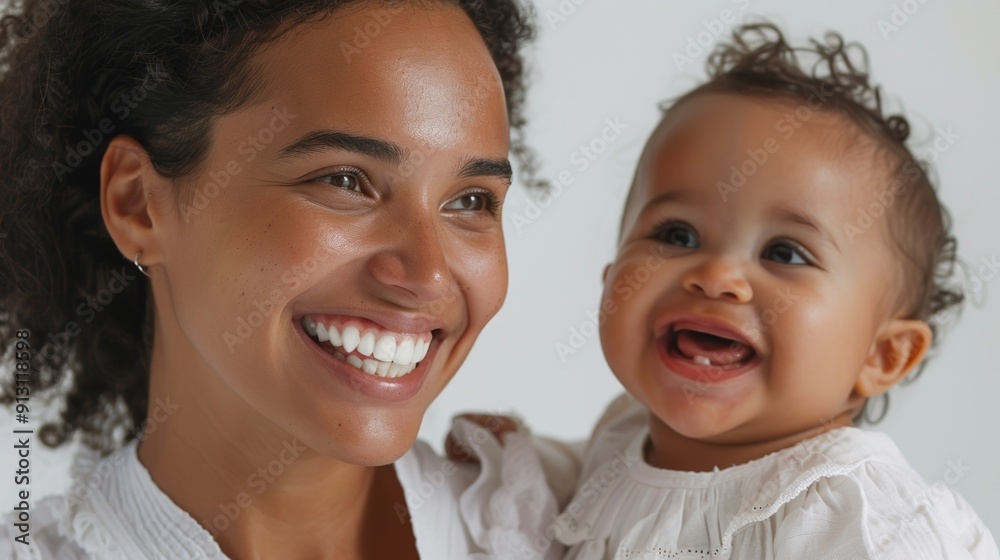 Heartwarming studio portrait of a Brazilian mother and her joyful baby, radiating mutual love. Heartwarming studio portrait of a Brazilian mother and her joyful baby, radiating mutual love.