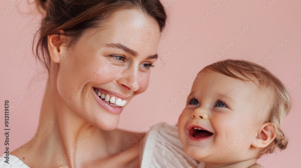 Heartfelt connection between a mother and her smiling baby, highlighting their deep bond. Heartfelt connection between a mother and her smiling baby, highlighting their deep bond.