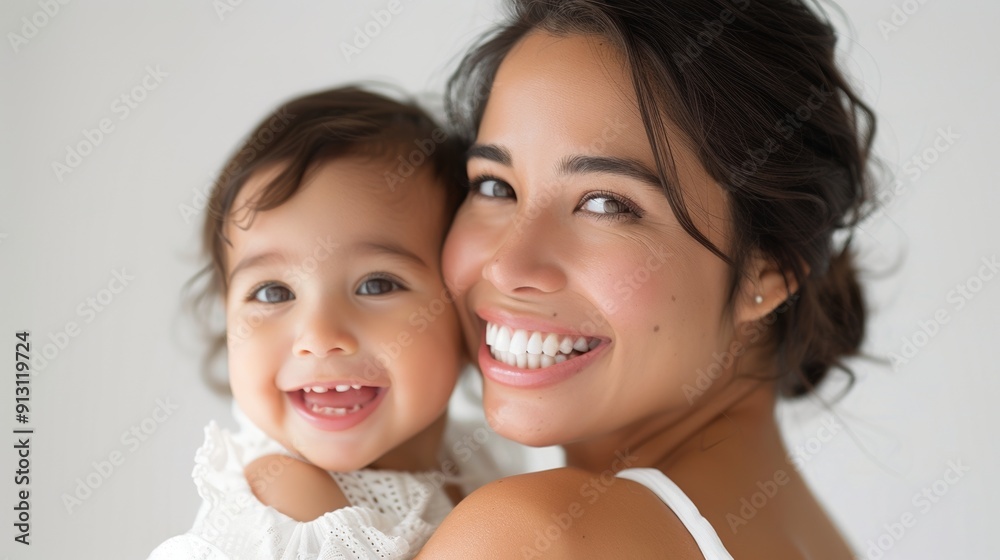 Affectionate connection shown through the gentle smiles of a mother and her beaming baby. Affectionate connection shown through the gentle smiles of a mother and her beaming baby.