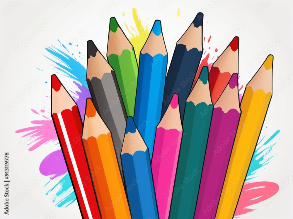 Fototapeta premium Stylish multi-colored pencils,ai generative