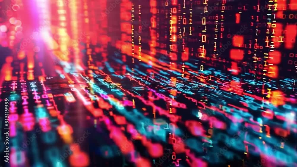 Vibrant streams of binary code, abstract digital background with high tech atmosphere