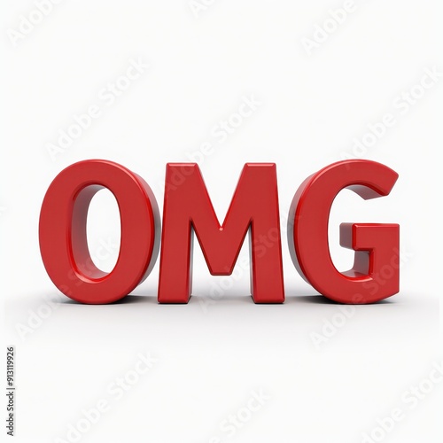 OMG 3D rendered text on isolated white background. Oh my god abbreviation word typography design.