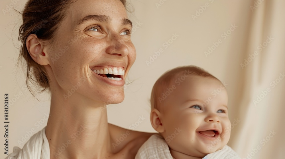 Affectionate connection is beautifully shown through the smiles of a mother and her happy baby. Affectionate connection is beautifully shown through the smiles of a mother and her happy baby.