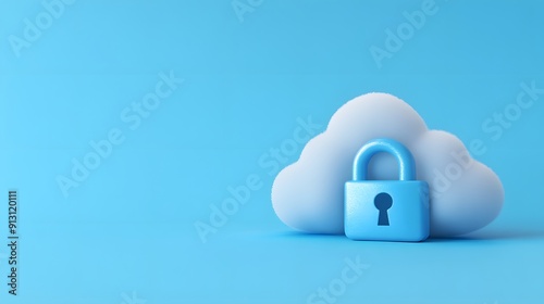 Secure cloud storage concept with blue lock symbolizing data protection, cybersecurity, and online privacy on a plain blue background.