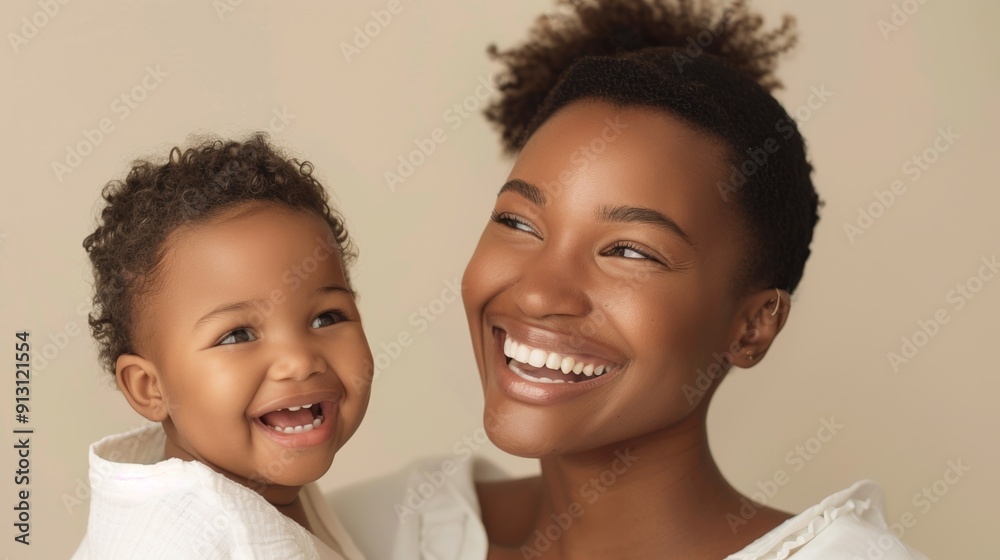 Studio photograph of a woman and her delighted baby, radiating love and happiness in a bright and airy setting. Studio photograph of a woman and her delighted baby, radiating love and happiness in a bright and airy setting.