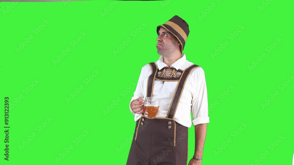bored young bavarian man holding beer glass at oktoberfest chroma key bored young bavarian man holding beer glass at oktoberfest chroma key