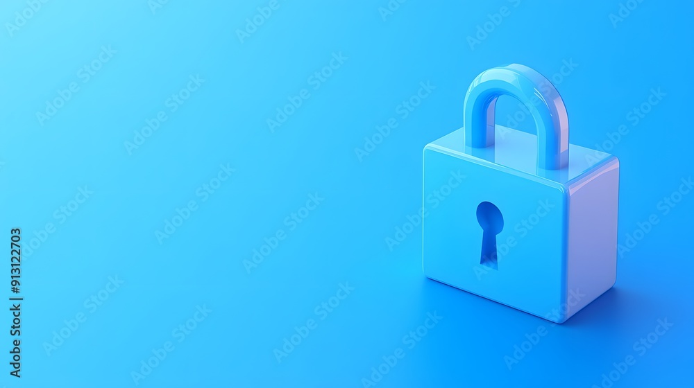 Secure padlock on blue background symbolizing security, privacy, and protection in bright and minimalist design.