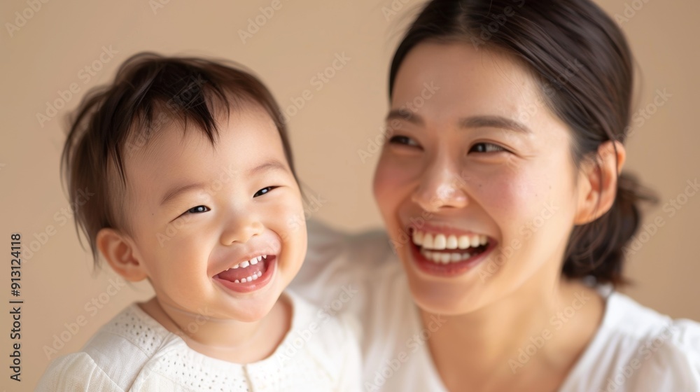 Tender smiles exchanged between an Asian mother and her baby, highlighting their affectionate bond. Tender smiles exchanged between an Asian mother and her baby, highlighting their affectionate bond.