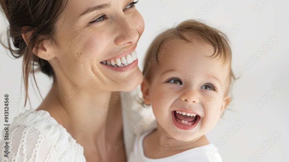 Joyful bond of a mother and her cheerful baby, beautifully showcased in a serene studio environment. Joyful bond of a mother and her cheerful baby, beautifully showcased in a serene studio environment.