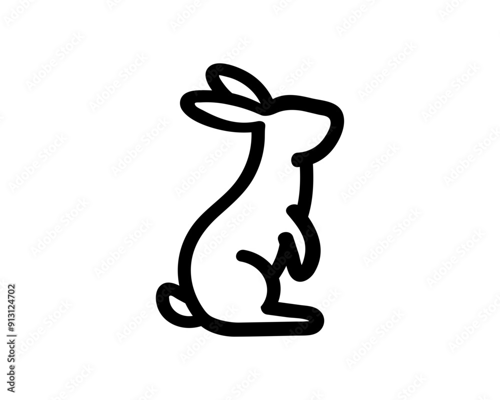 Vector black line bunny silhouette. Rabbit icon, illustration.