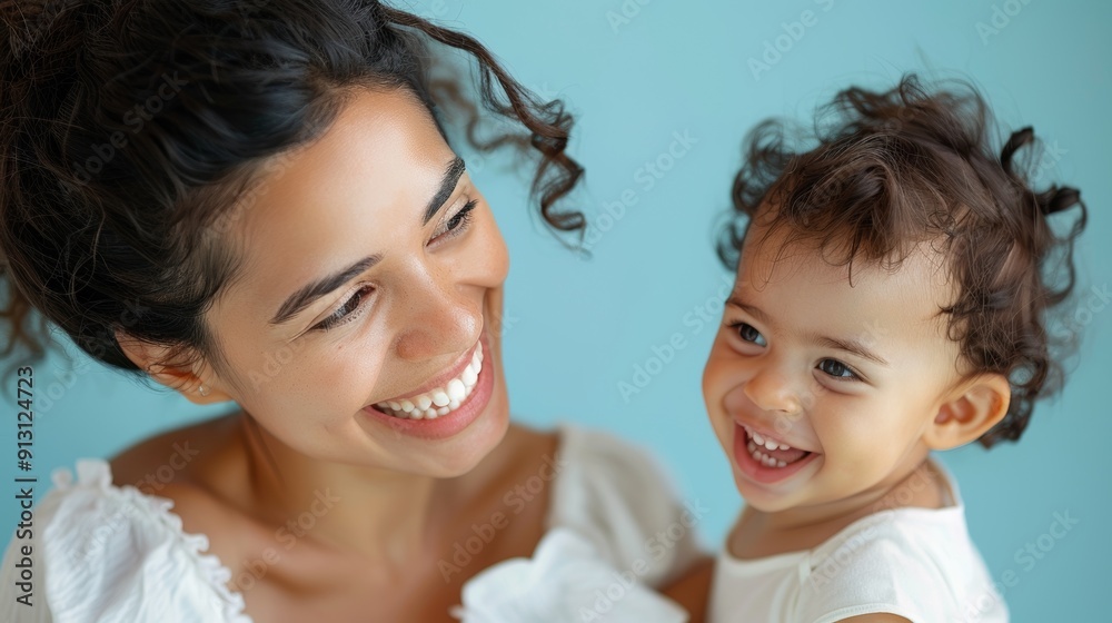 Affectionate studio photo of a mother and her happy baby, radiating love and warmth. Affectionate studio photo of a mother and her happy baby, radiating love and warmth.