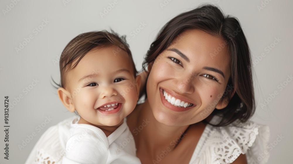 Gentle smiles shared between a mother and her cheerful baby, highlighting their strong connection. Gentle smiles shared between a mother and her cheerful baby, highlighting their strong connection.