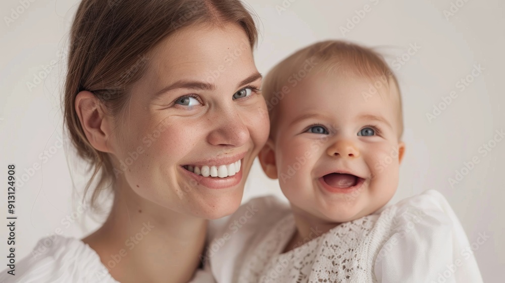 The emotional connection of a mother and her joyful baby is beautifully captured in a serene studio. The emotional connection of a mother and her joyful baby is beautifully captured in a serene studio.