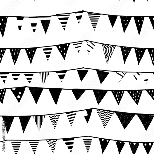 Banners and bunting in a continuous sequence, seamless pattern vector