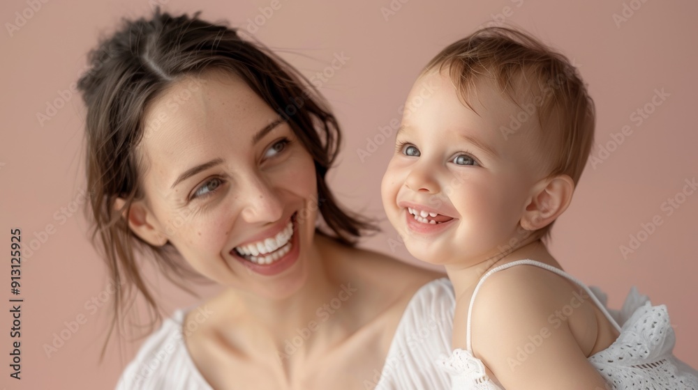 Gentle smiles exchanged between a mother and her happy baby, reflecting their deep connection. Gentle smiles exchanged between a mother and her happy baby, reflecting their deep connection.