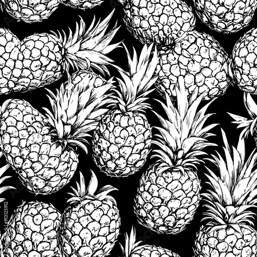 Cross sections of pineapples in a repeating layout, seamless pattern vector