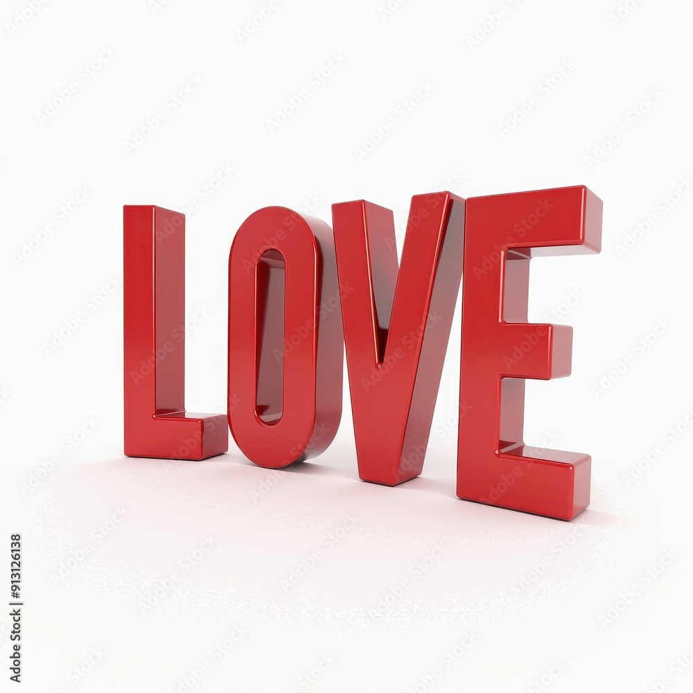 LOVE word typography, 3D rendered text effect. Romance, emotion, valentine's day concept illustration.