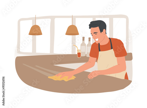 Cleaning bar surfaces isolated cartoon vector illustrations.