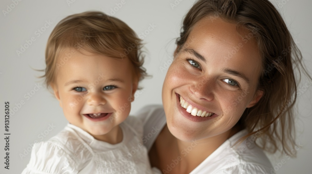 Capturing their mutual affection, a joyful studio portrait of a mother and her cheerful baby. Capturing their mutual affection, a joyful studio portrait of a mother and her cheerful baby.